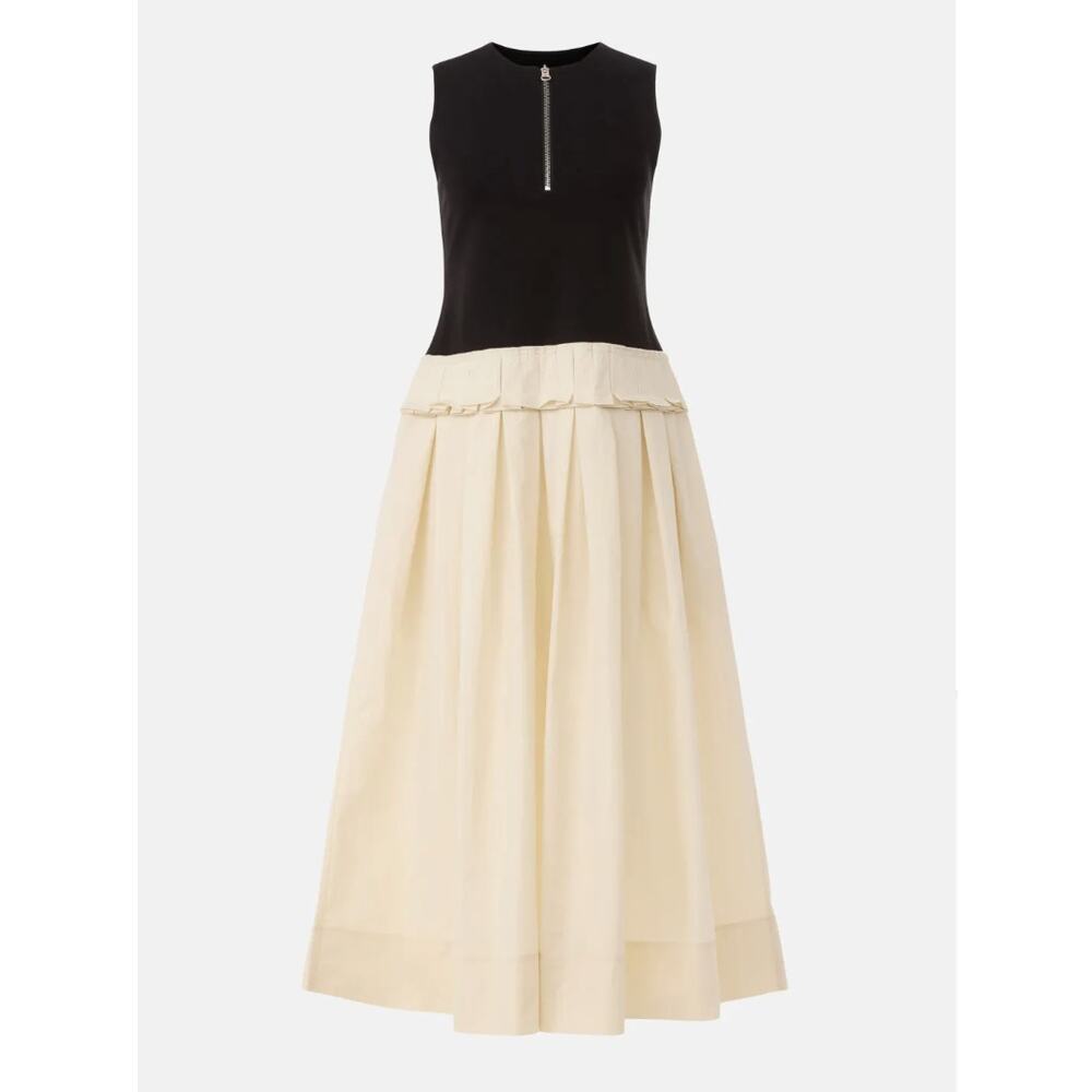 Plan C Black Cream Fit Flare Midi Dress SIZE 10 Romantic Cotton Designer $375 - Picture 3 of 10